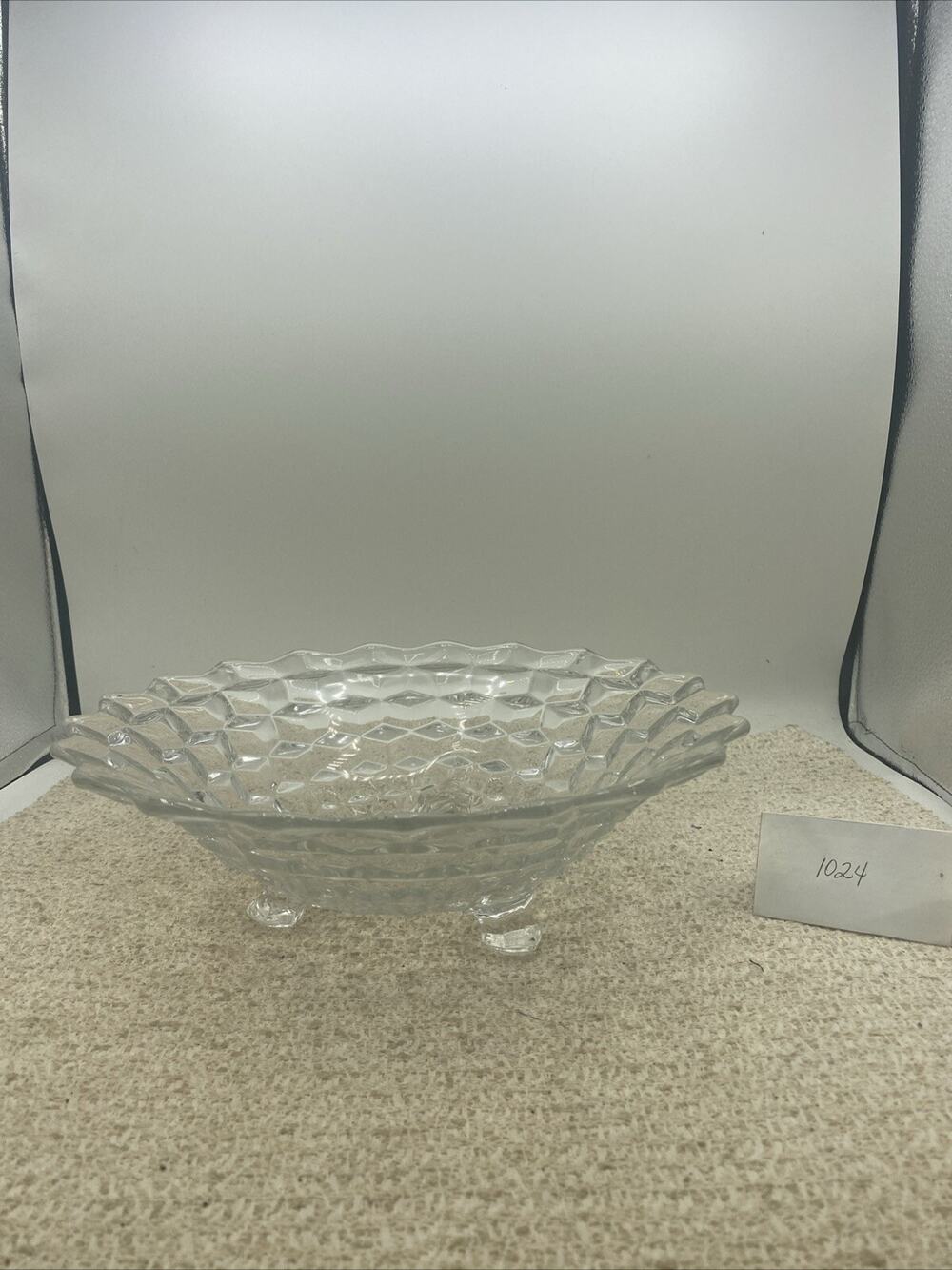 Bowl Glass American Cubist 10.5" W/3 Leg Bowl Vintage Collection Item.